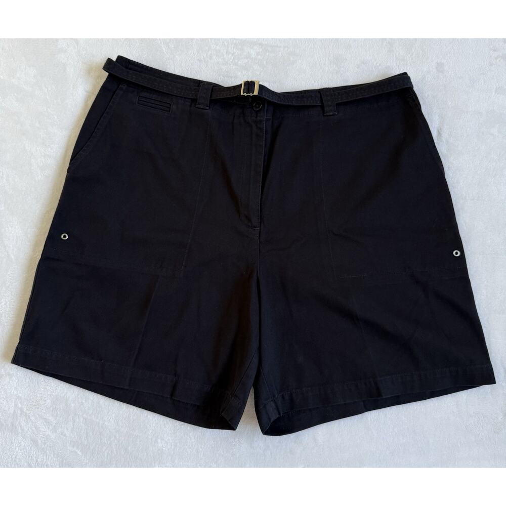Lauren Ralph Lauren 100% Cotton Shorts Women's Belted Pockets Black Size 16